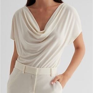 Express Draped Cowl Neck Short Sleeve Tee - Swan
